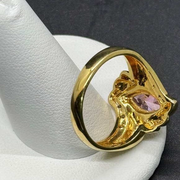 Seta Pink Marquise CZ Ring with Clear Accent Stones on a Bypass Style Band - Picture 9 of 12